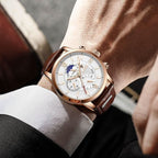 Men’s Stainless Steel Leather Strap Watch with Date