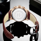 Men’s Stainless Steel Leather Strap Watch with Date