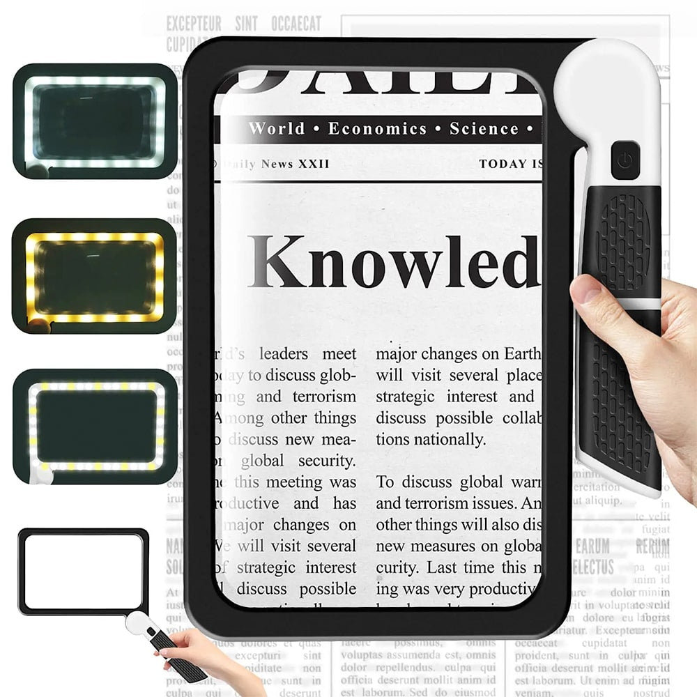 Full-Sided Handheld Magnifying Glass – 5X Magnification, LED Illuminated Magnifier with 3 Modes, Ideal for Reading Books and for Seniors