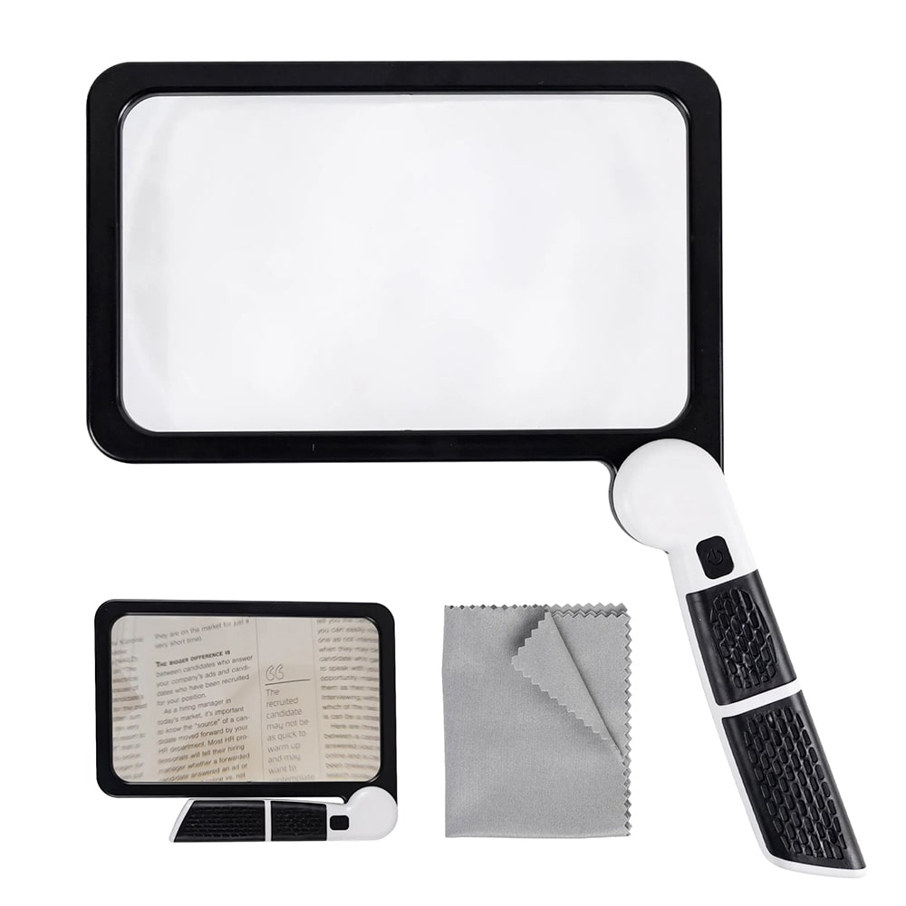 Full-Sided Handheld Magnifying Glass – 5X Magnification, LED Illuminated Magnifier with 3 Modes, Ideal for Reading Books and for Seniors