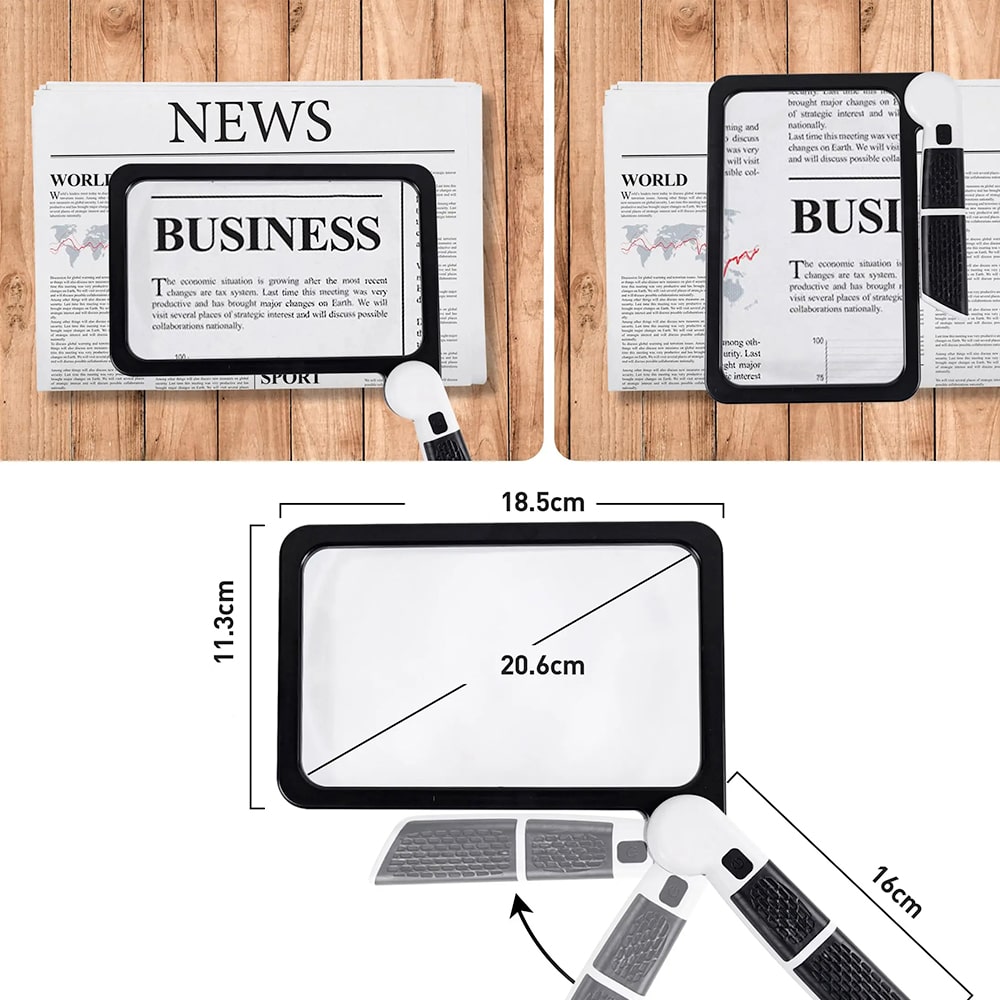 Full-Sided Handheld Magnifying Glass – 5X Magnification, LED Illuminated Magnifier with 3 Modes, Ideal for Reading Books and for Seniors