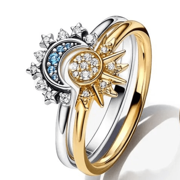 HELIARA RING – Sterling Silver Crystal Ring with Sun & Moon Design