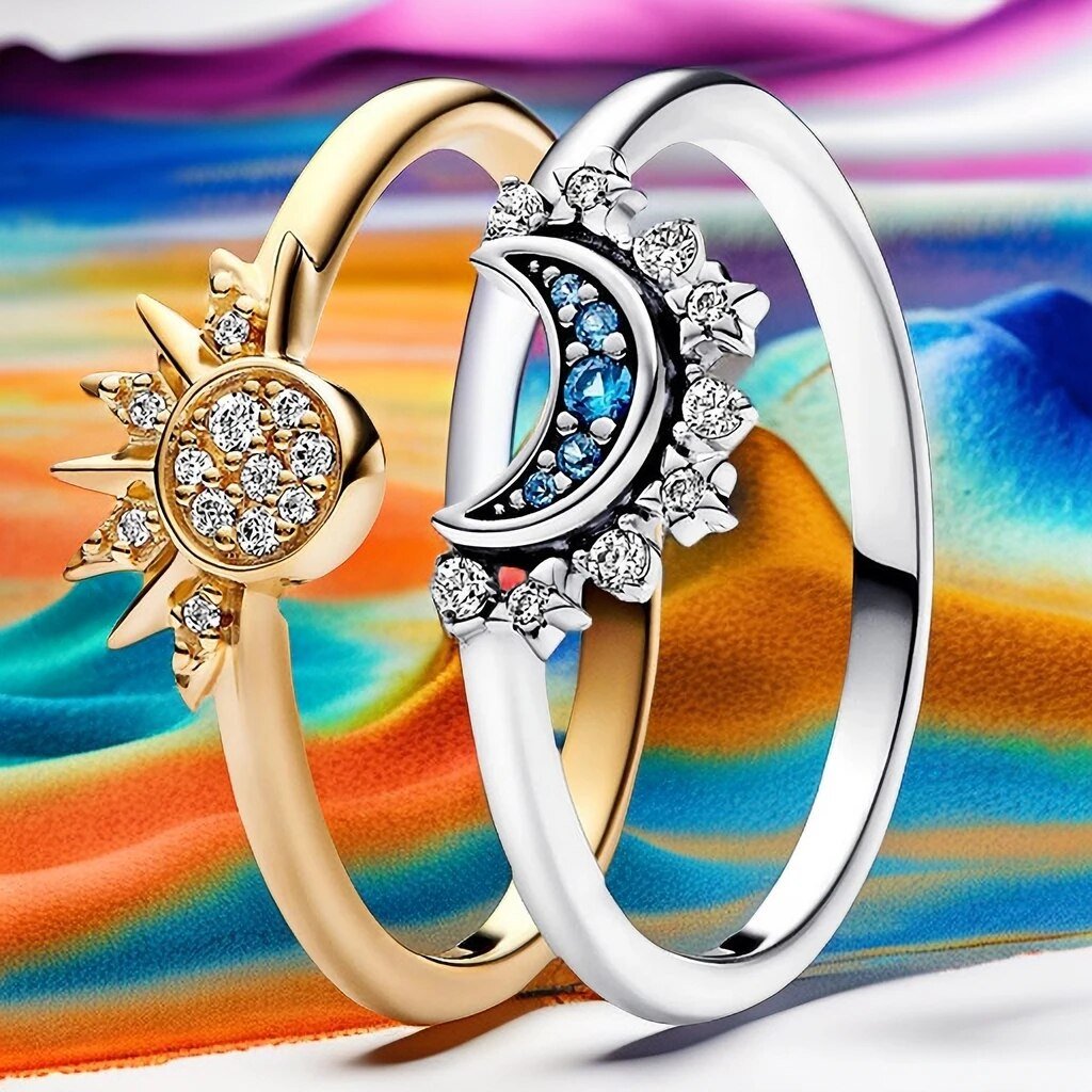 HELIARA RING – Sterling Silver Crystal Ring with Sun & Moon Design