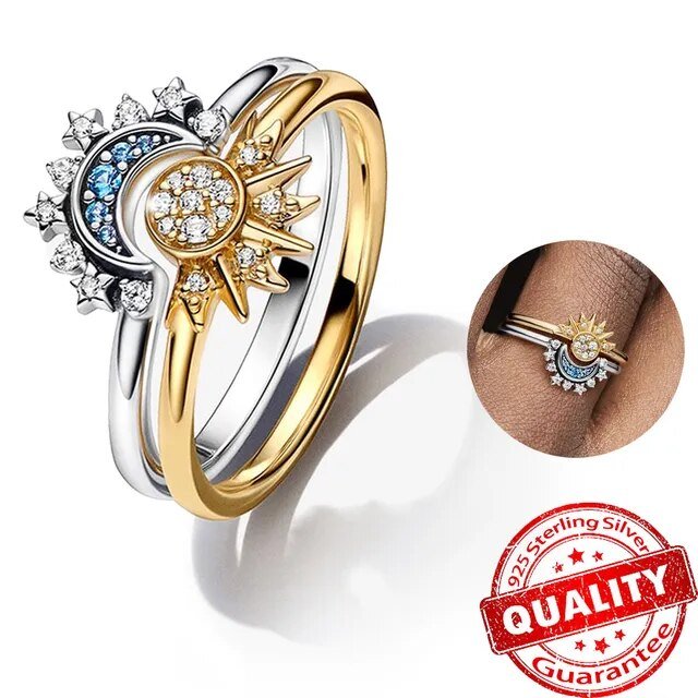 HELIARA RING – Sterling Silver Crystal Ring with Sun & Moon Design
