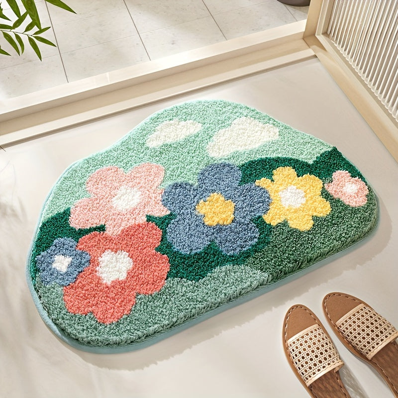 Velvaflor Bathroom Mat Flower Pattern | Extra Soft & Non-Slip | 45x70 cm | 2 cm Thick