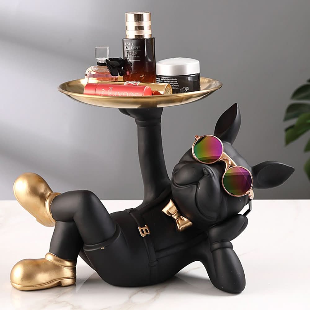 Resin Bulldog Decor Tray Sculpture