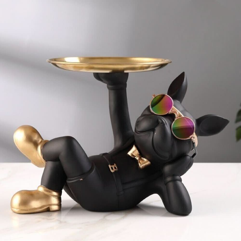 Resin Bulldog Decor Tray Sculpture