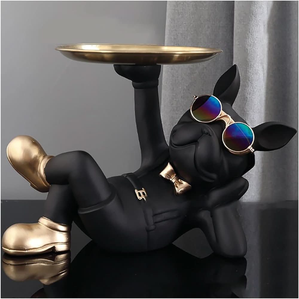 Resin Bulldog Decor Tray Sculpture