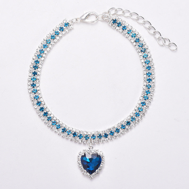 Luxury Cat | Luxury Crystal Cat Collar Heart Gemstone Pendant Reflective