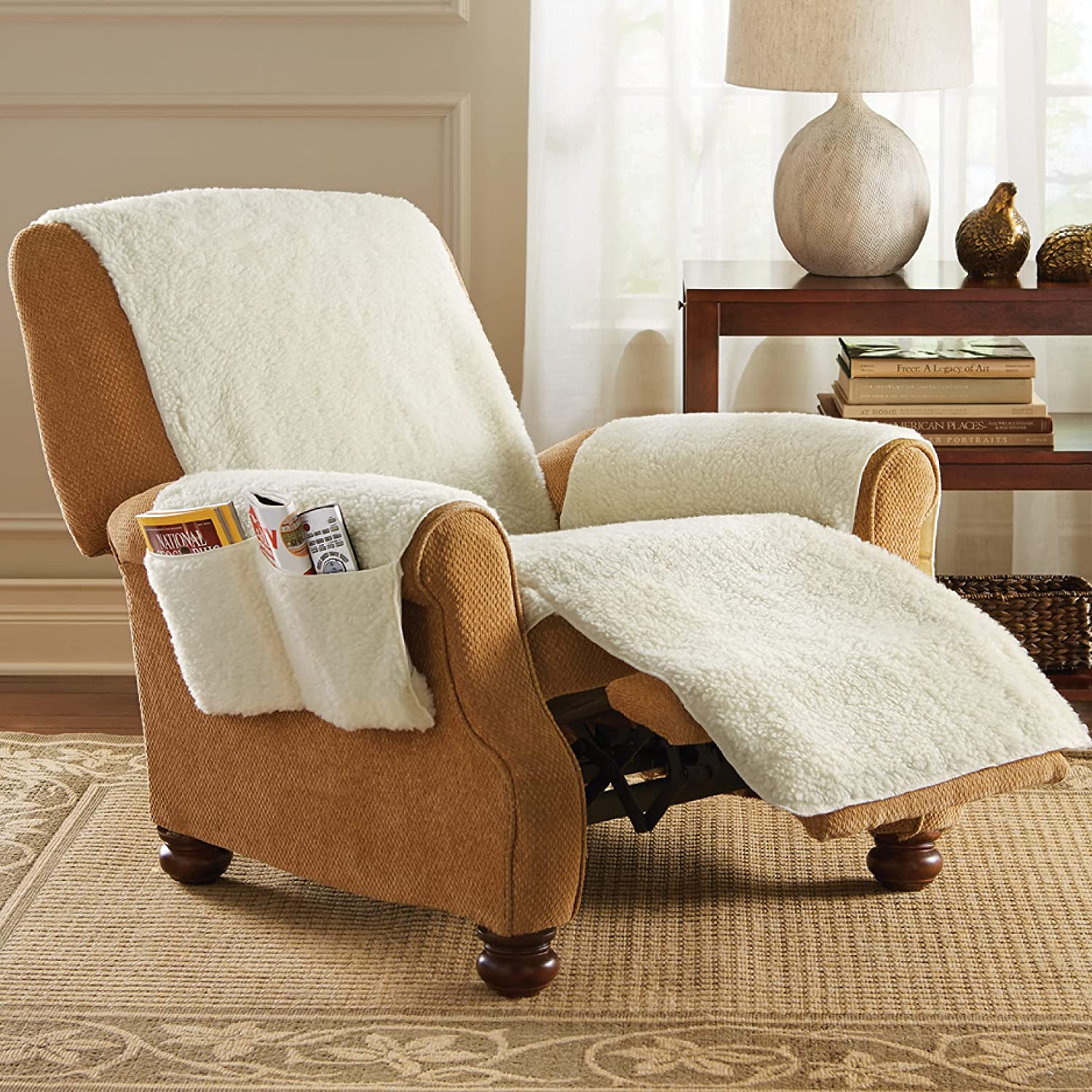 Plush Sofa Cover Side Storage Pockets