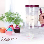 Dough dispenser with measuring scale and spout for muffins and cakes