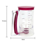 Dough dispenser with measuring scale and spout for muffins and cakes