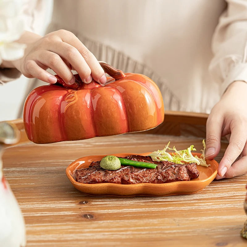 Pumpkin-Shaped Ceramic Plate | Rustic Fall Tableware | Durable & Dishwasher Safe | PumpkinWare
