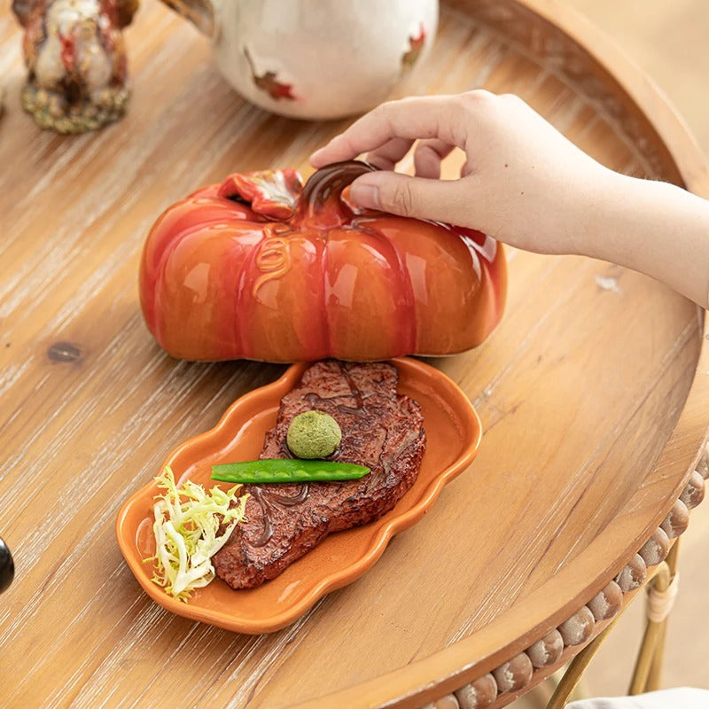 Pumpkin-Shaped Ceramic Plate | Rustic Fall Tableware | Durable & Dishwasher Safe | PumpkinWare