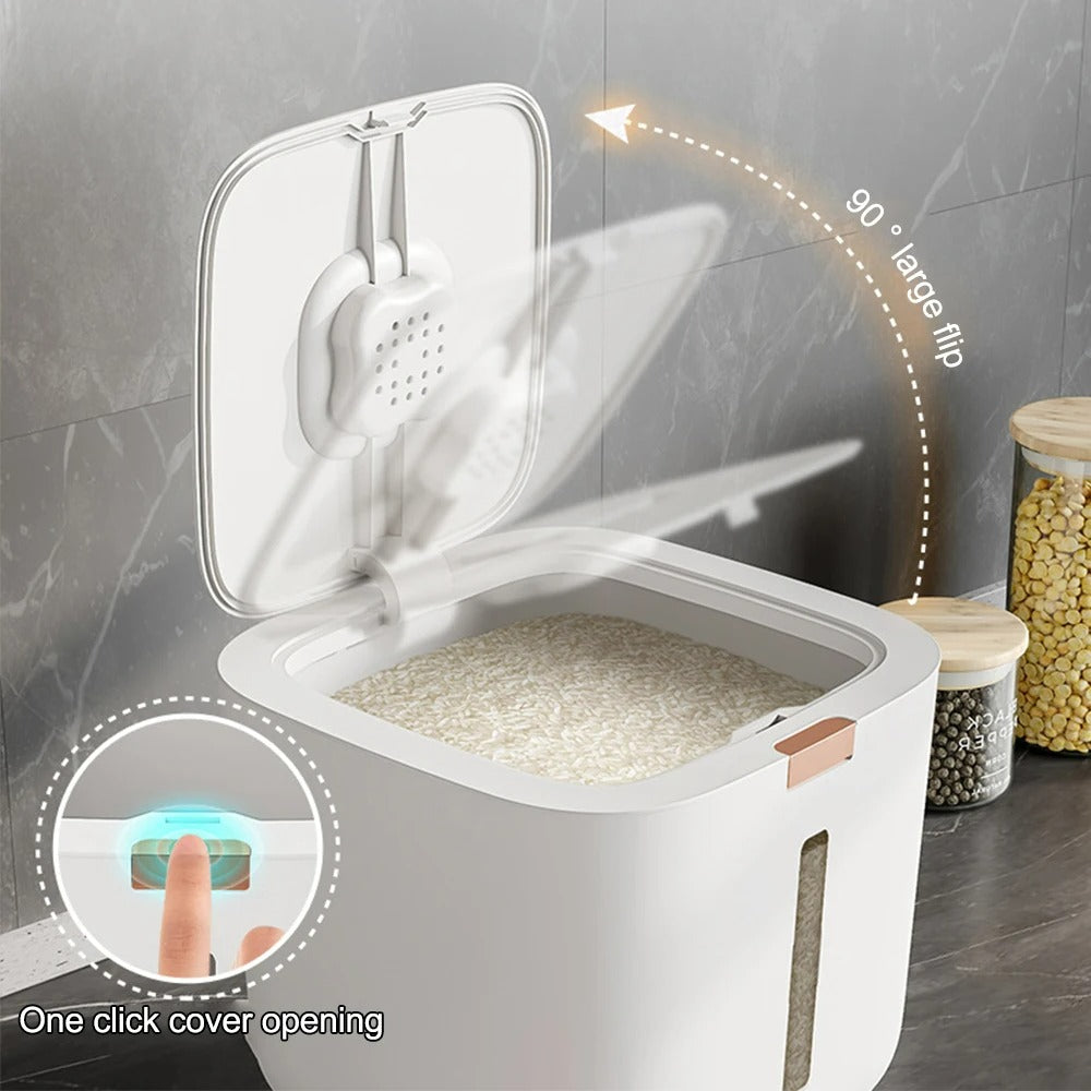VoorraadKlik – Airtight dispenser box with measuring cup for rice and grains (5 or 10 kg)