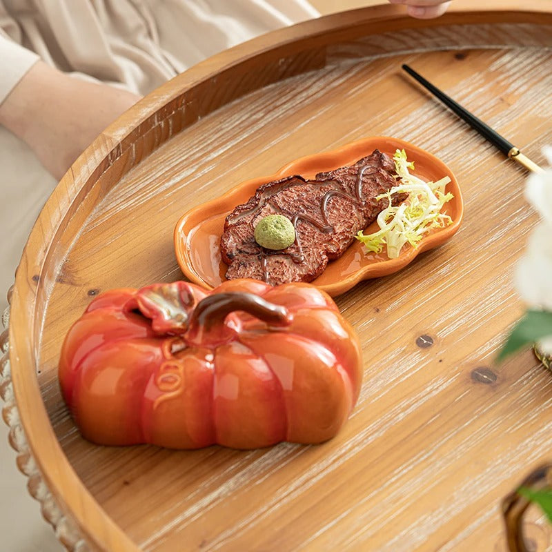 Pumpkin-Shaped Ceramic Plate | Rustic Fall Tableware | Durable & Dishwasher Safe | PumpkinWare