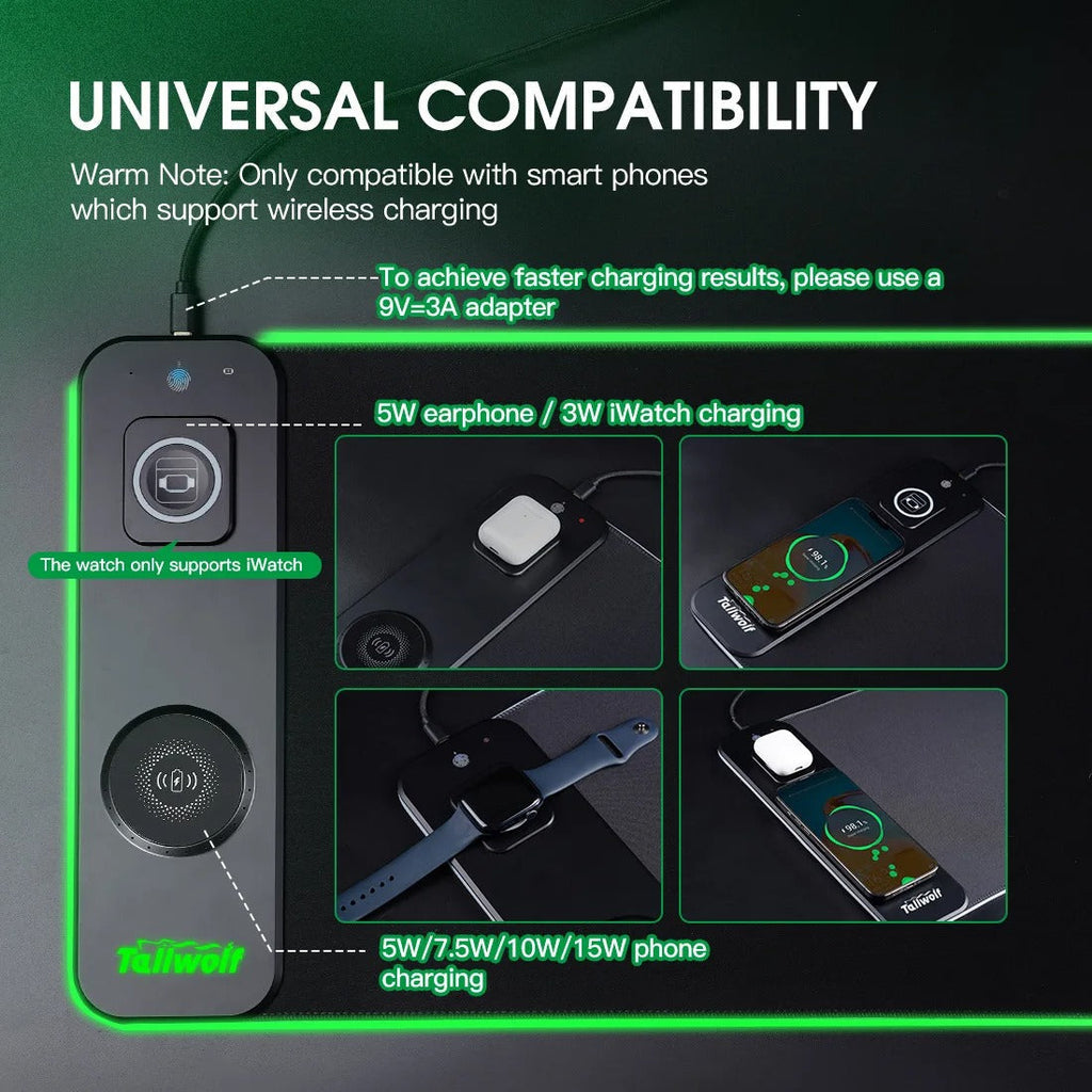 Wireless Charging Desk Mat | RGB Dual Charging Pad for iPhone, Keyboard & Mouse, Premium Desk Mat