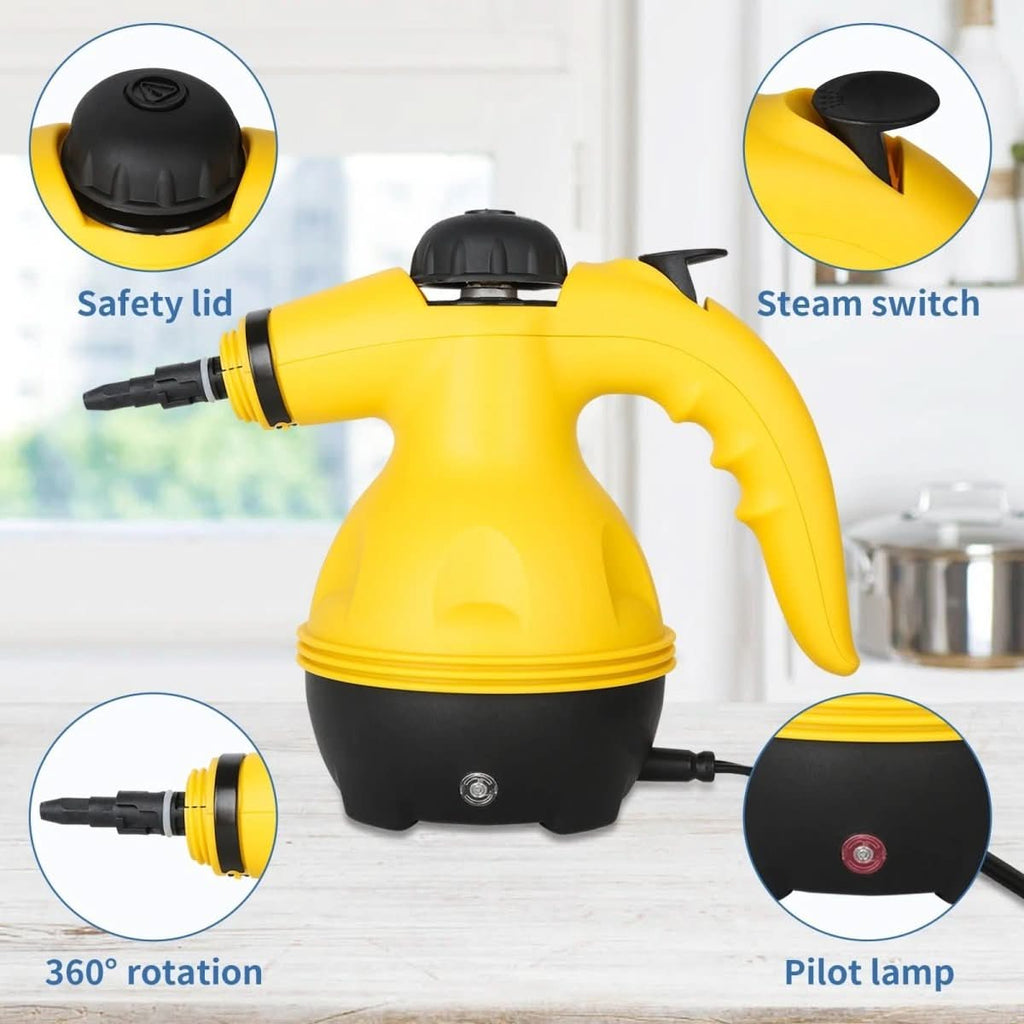 Chemical-free steam cleaner with 8 attachments for household, clothes & windows