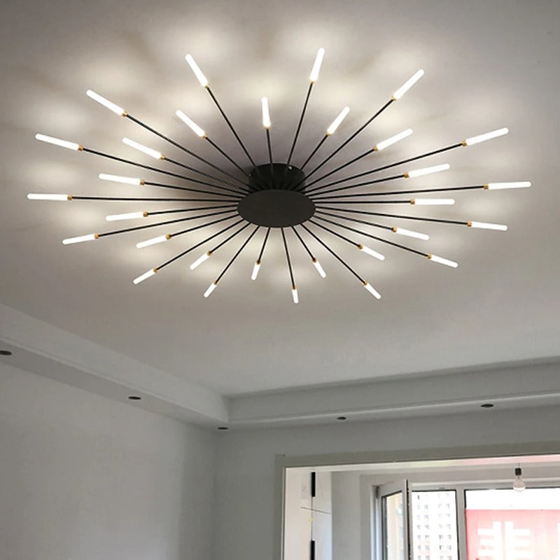 Modern Industrial Ceiling Lamp Sputnik Fireworks | Black & Gold Finish. LED Lighting for Living Room. Dining Room & Bedroom Decor