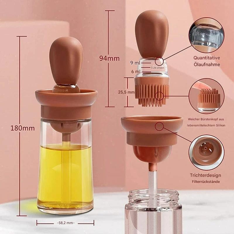 Oil dispenser with silicone brush – Precise dosing & Easy application for cooking & grilling