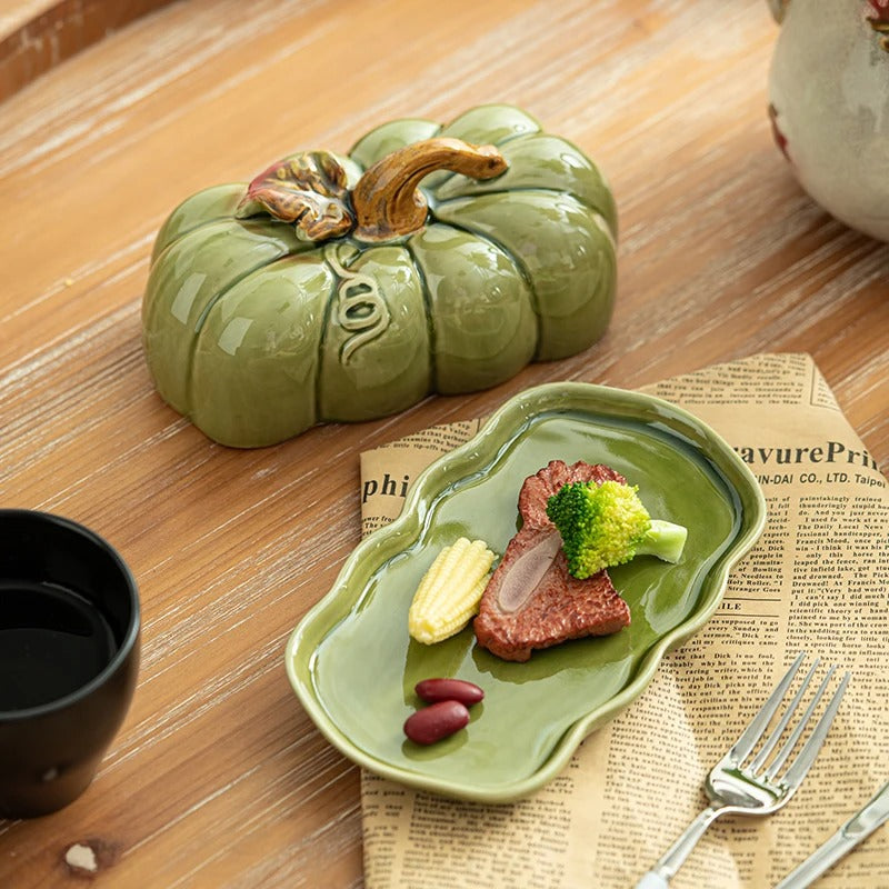 Pumpkin-Shaped Ceramic Plate | Rustic Fall Tableware | Durable & Dishwasher Safe | PumpkinWare