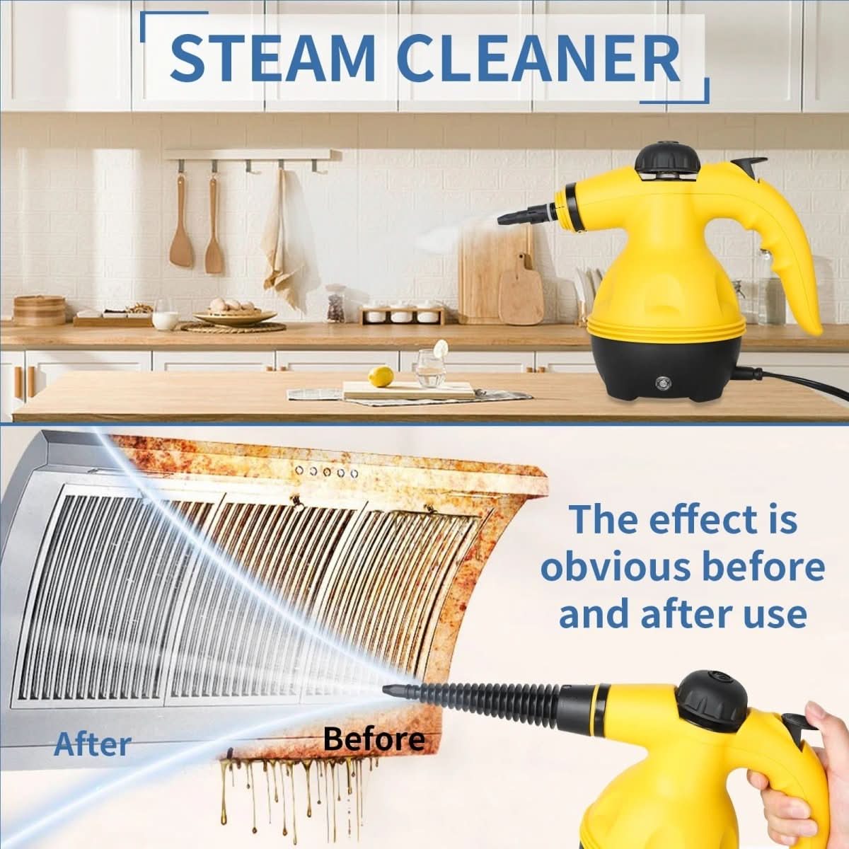 Chemical-free steam cleaner with 8 attachments for household, clothes & windows