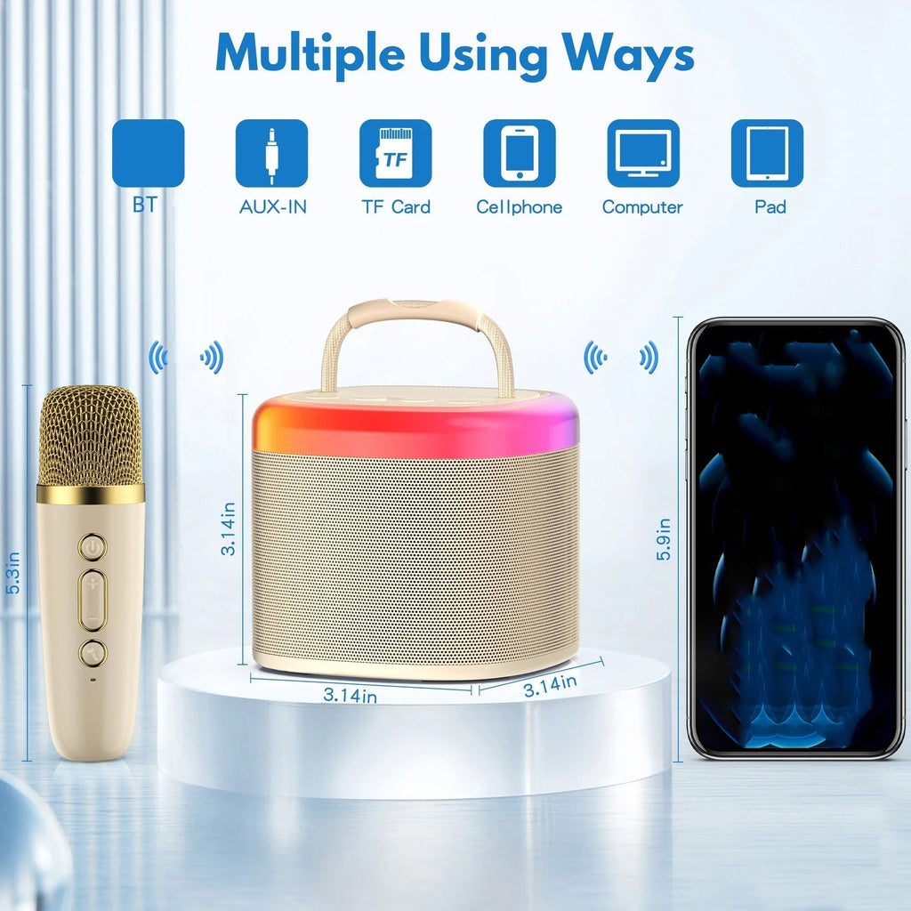 Mini Karaoke Machine with Wireless Microphones – Portable Bluetooth Speaker for Kids