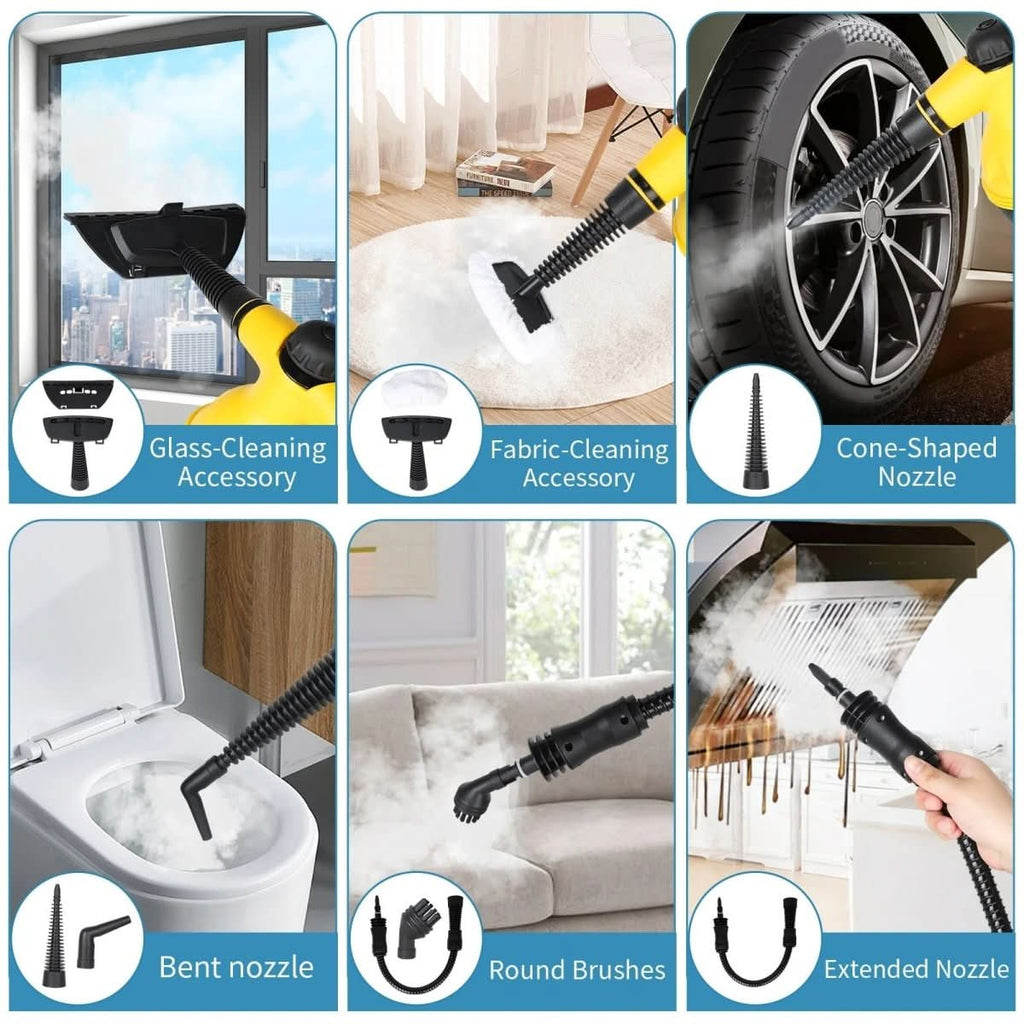 Chemical-free steam cleaner with 8 attachments for household, clothes & windows