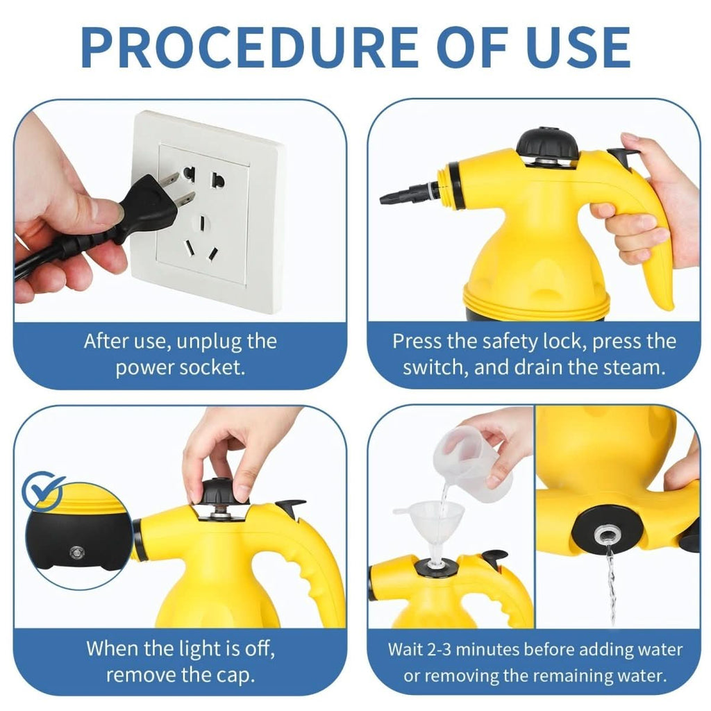 Chemical-free steam cleaner with 8 attachments for household, clothes & windows