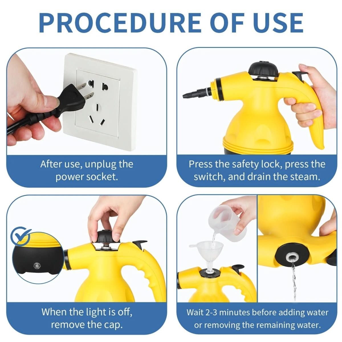 Chemical-free steam cleaner with 8 attachments for household, clothes & windows