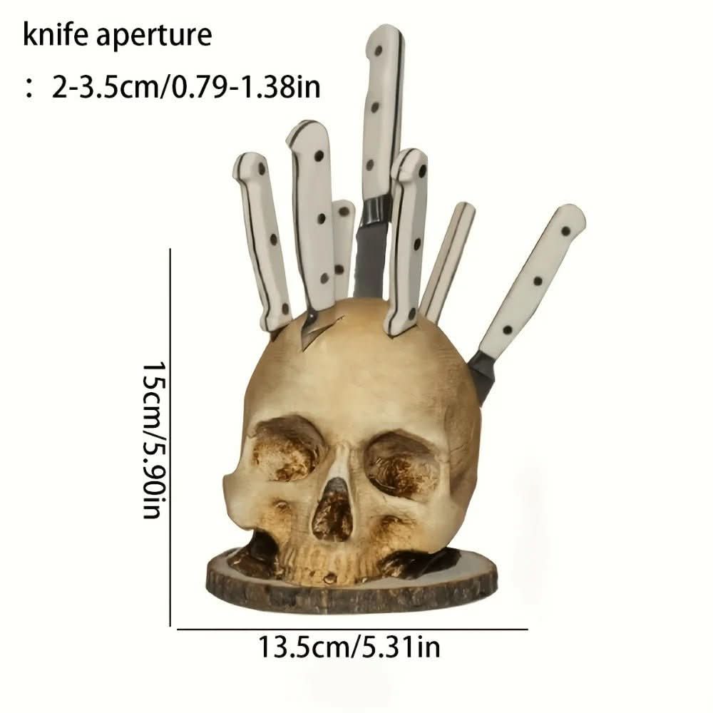 Handmade knife holder with skull design for up to 7 knives