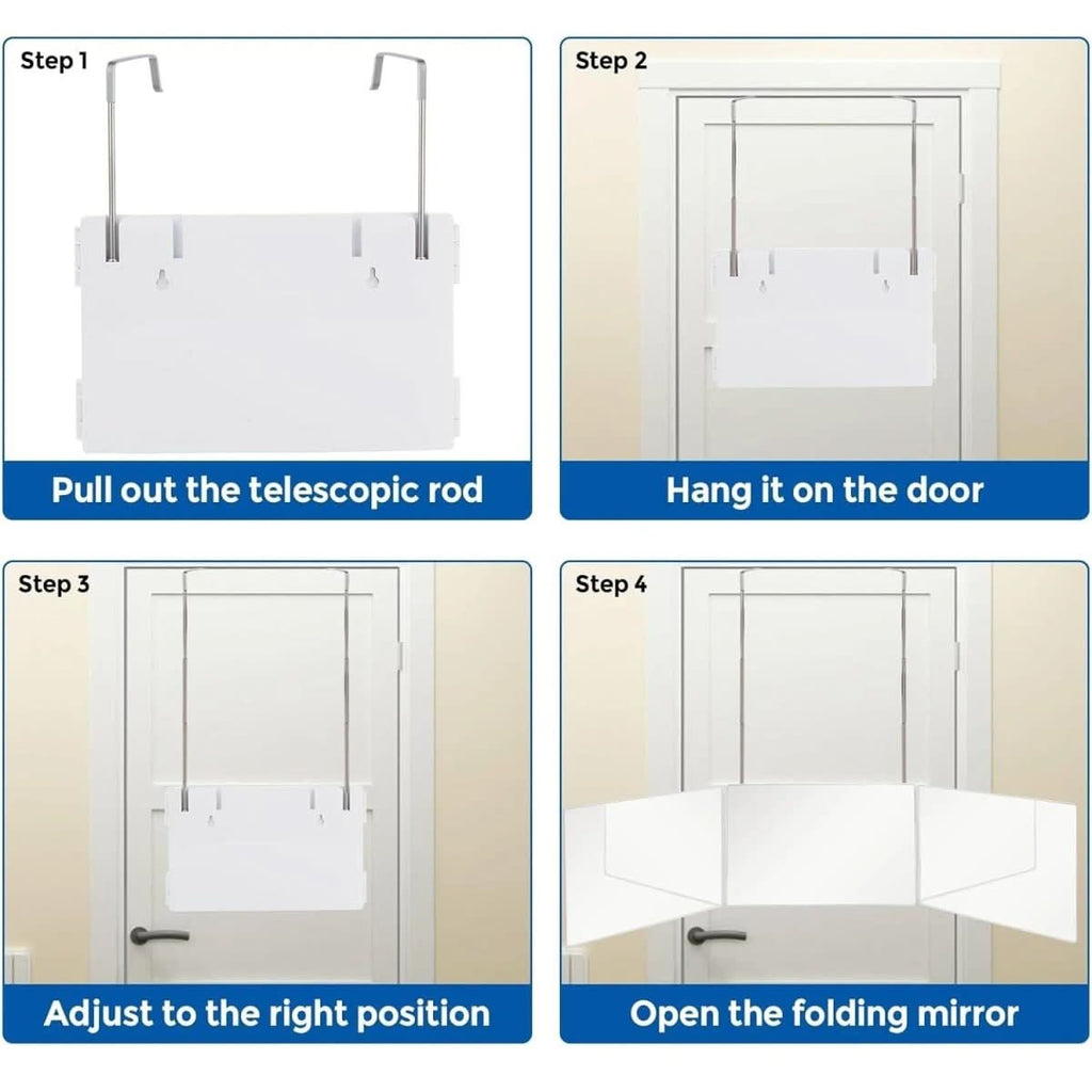 Foldable 3-way mirror with hook for make-up, hair styling & shaving