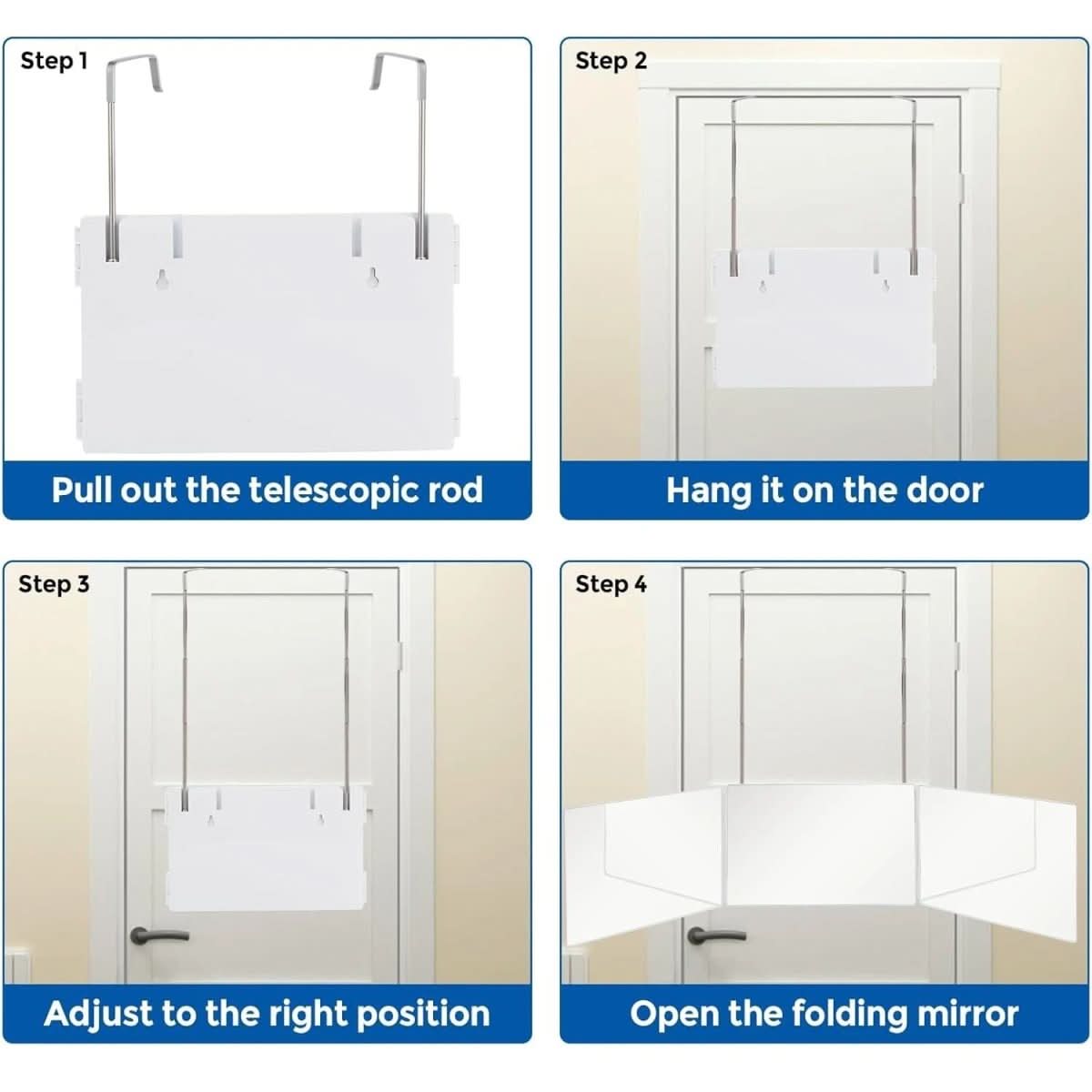 Foldable 3-way mirror with hook for make-up, hair styling & shaving