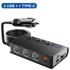 4-Port Car Fast Charger Adapter - Cigarette Lighter Sockets & USB Ports