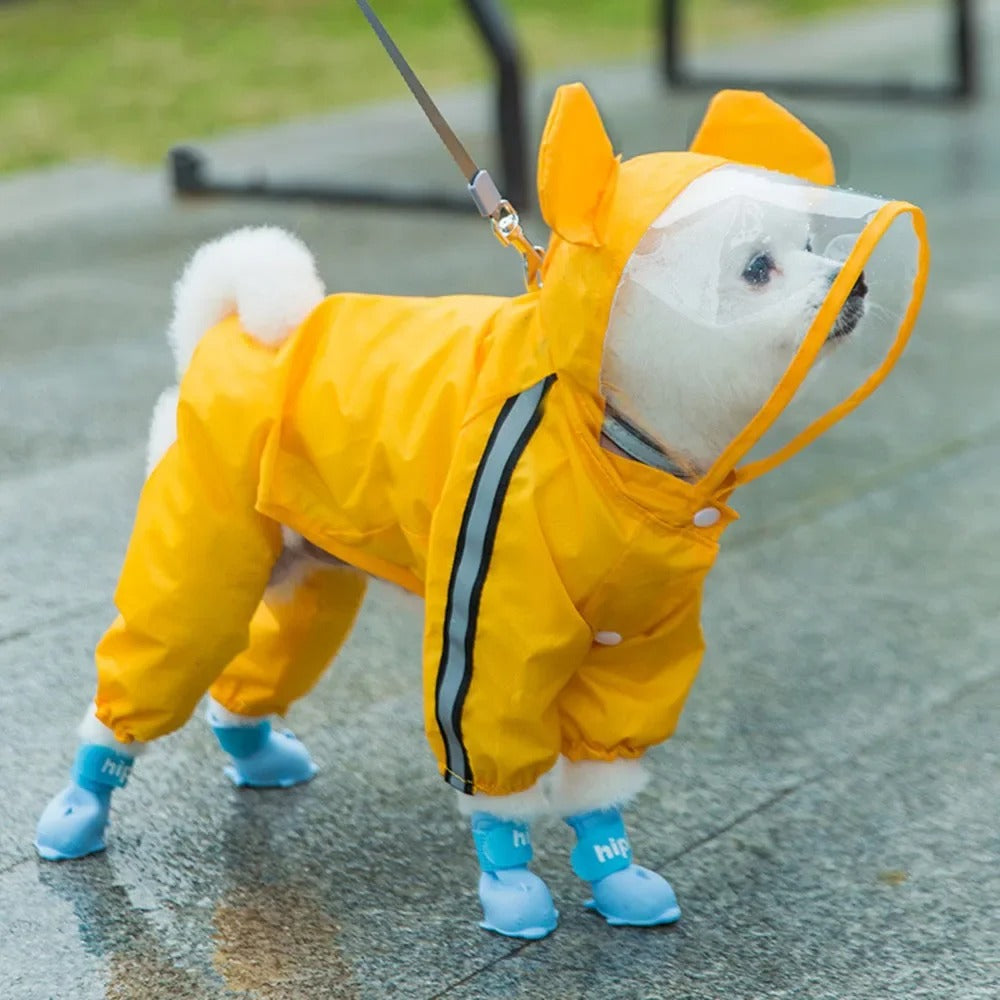 Adorable Bear-Themed Full Body Dog Raincoat with Reflective Safety Features