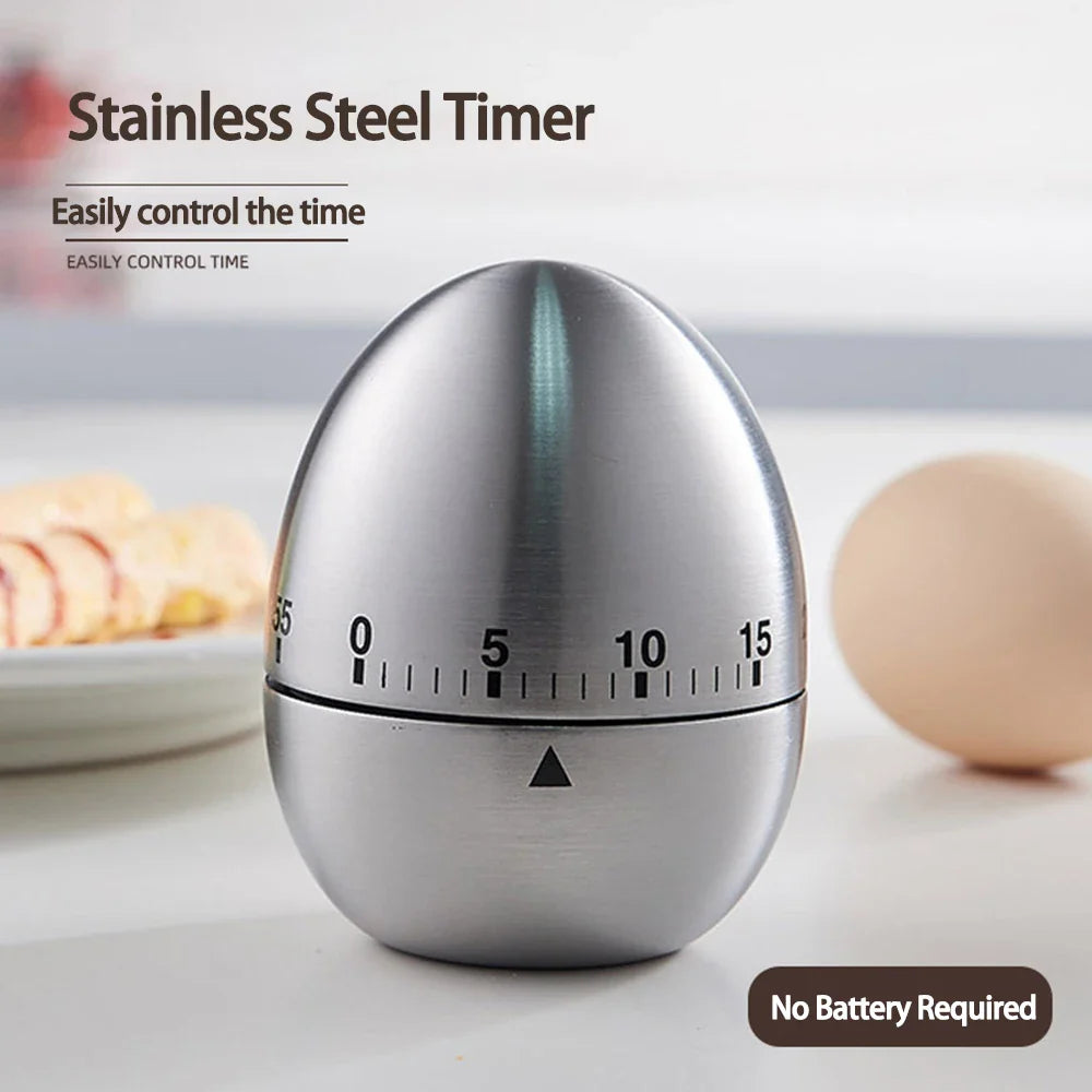 Mechanical Kitchen Timer Wind-Up Stainless Steel Cute Countdown Clock