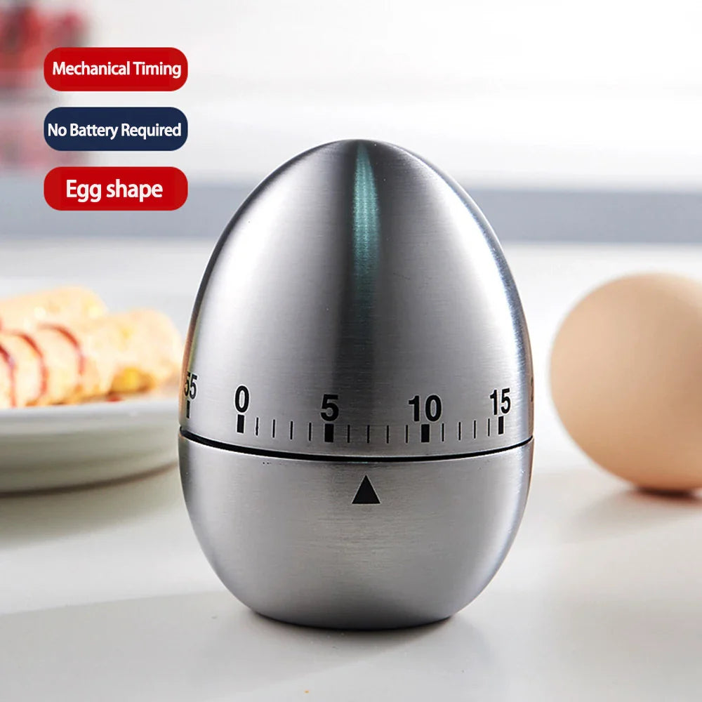 Mechanical Kitchen Timer Wind-Up Stainless Steel Cute Countdown Clock
