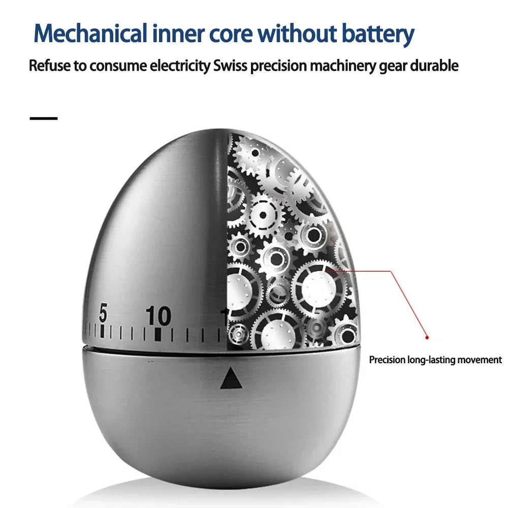 Mechanical Kitchen Timer Wind-Up Stainless Steel Cute Countdown Clock