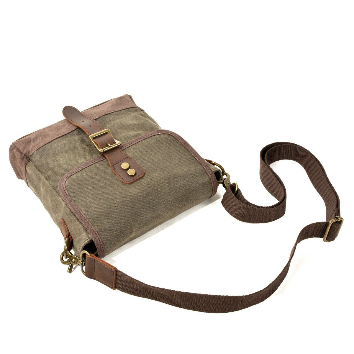 HorizonPath - Compact Vintage Shoulder Bag - High-Quality Waxed Cotton and Full-Grain Leather