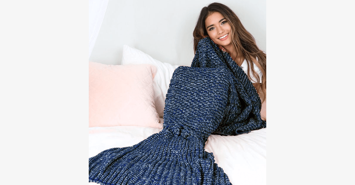 Cozy Cotton Knit Mermaid Tail Blanket