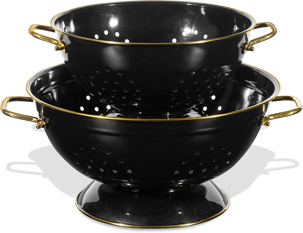 Metal Colander Strainer Baskets with Handles and Solid Base Set of 2