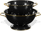 Metal Colander Strainer Baskets with Handles and Solid Base Set of 2