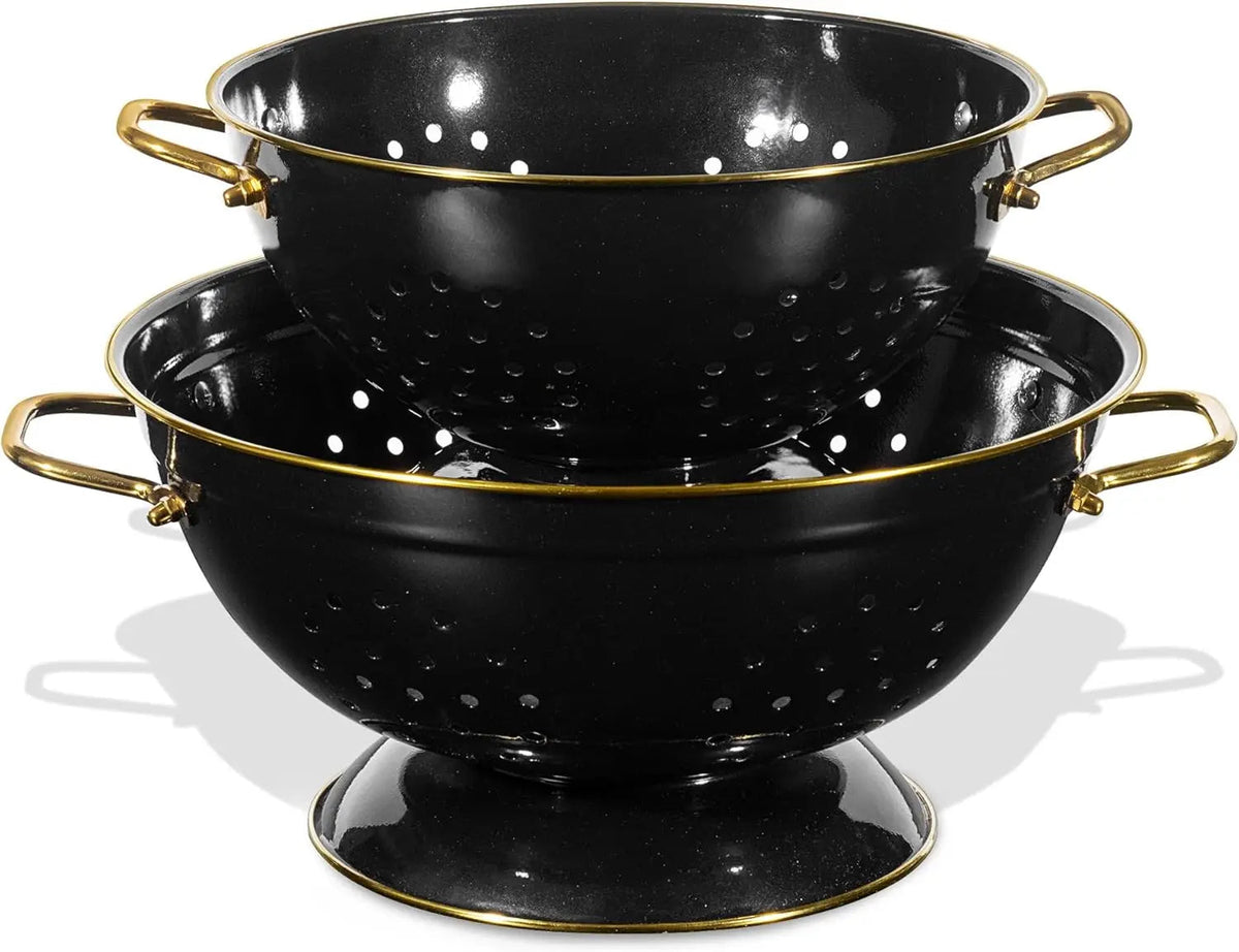 Metal Colander Strainer Baskets with Handles and Solid Base Set of 2