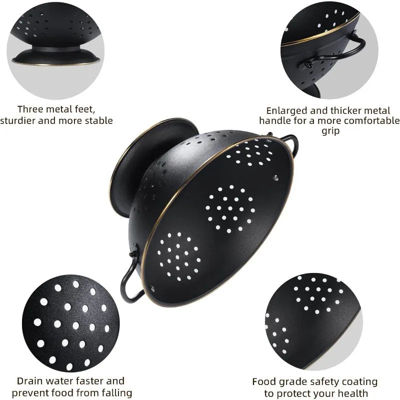 Metal Colander Strainer Baskets with Handles and Solid Base Set of 2
