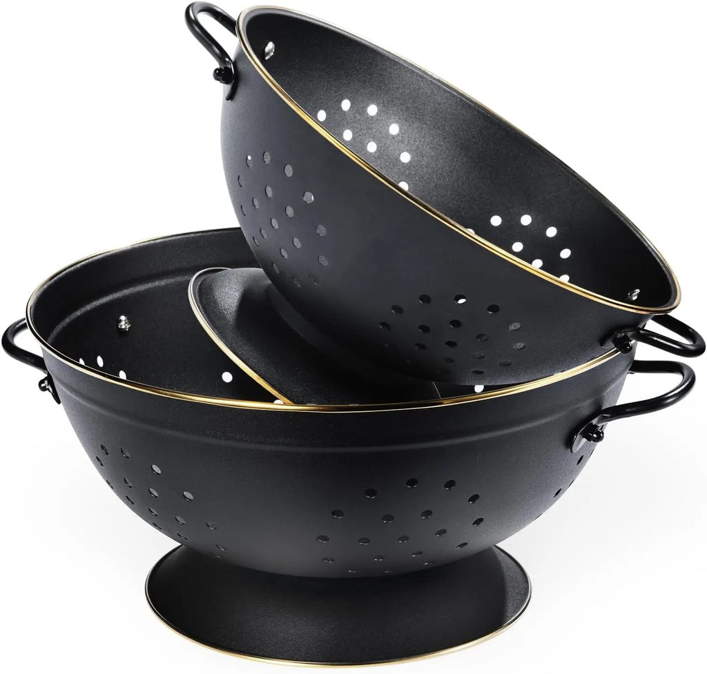 Metal Colander Strainer Baskets with Handles and Solid Base Set of 2