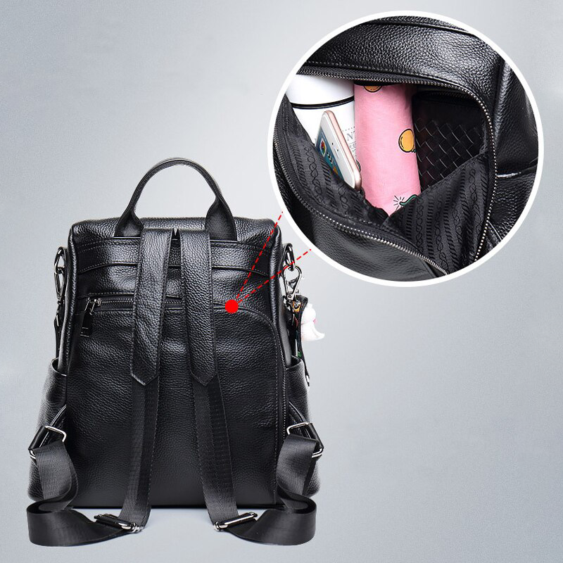 Theft-resistant leather backpack