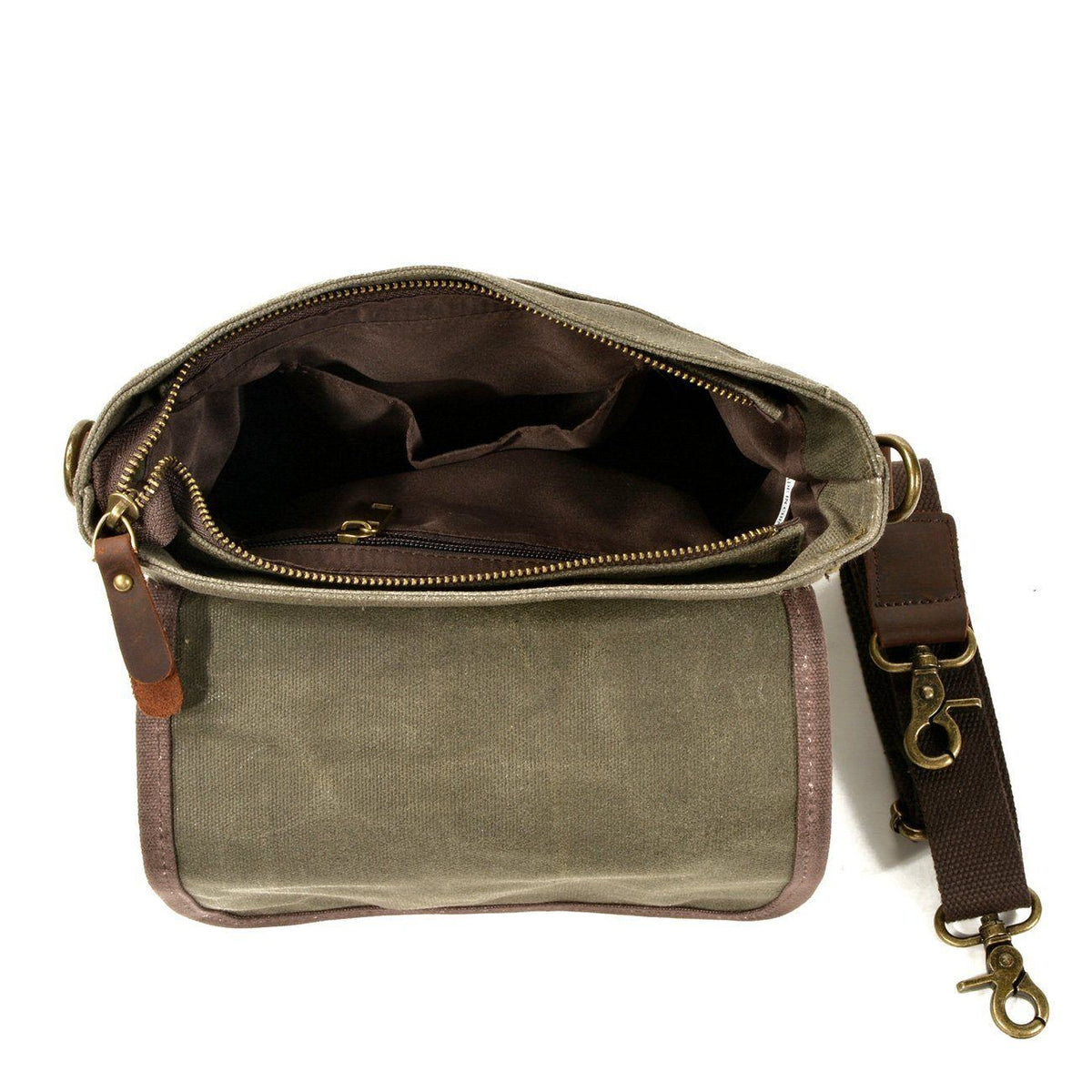 HorizonPath - Compact Vintage Shoulder Bag - High-Quality Waxed Cotton and Full-Grain Leather