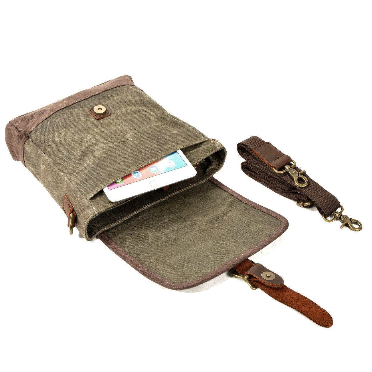 HorizonPath - Compact Vintage Shoulder Bag - High-Quality Waxed Cotton and Full-Grain Leather