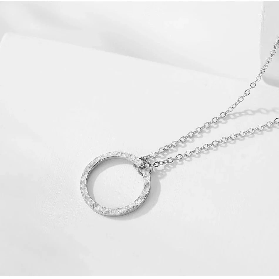 Minimal Textured Circle Necklace