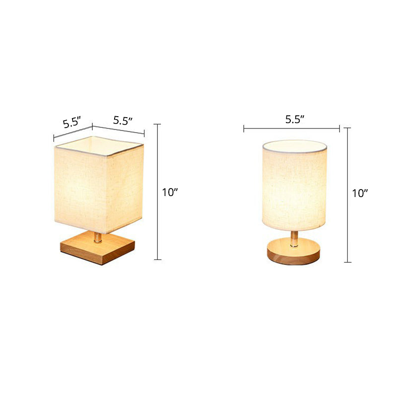 Table Lamp with Fabric Shade and Wooden Base